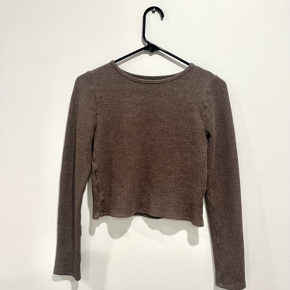 Pacsun Waffle Knit Taupe Cropped Sweater - Size Small